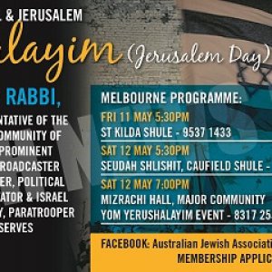 Schedule of events for Yishai Fleisher's speaking tour (Sydney May 11-15)